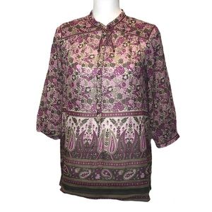 Massimo Dutti Boho Floral and Paisley Print Silk Blend Tunic Size EUR 38 - US 6